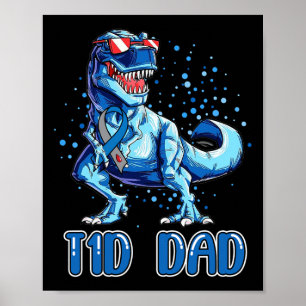 Poster T1D Papa Type 1 Diabète Ruban T Rex Dinosaur Garço