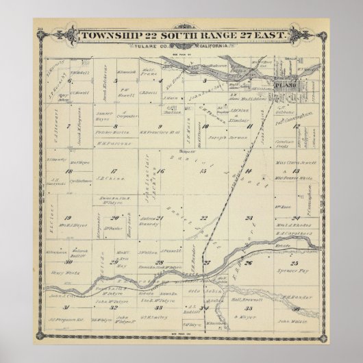 Poster T22S R27E Tulare Comté Plan de section (Devant)