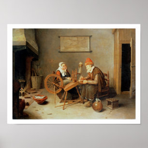 Poster T31883 Un intérieur avec une vieille femme à la ro