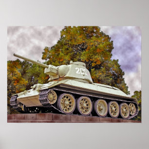 Poster T-34 réservoir russe, mémorial de guerre