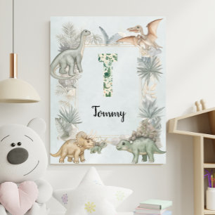 Poster T de prénom personnalisé dinosaure pour la nurseri