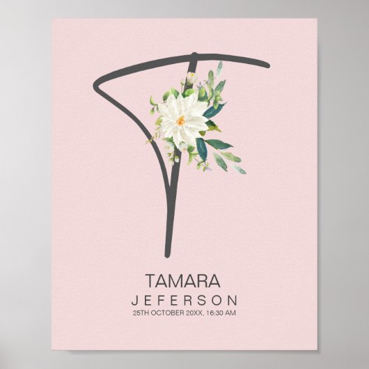 Poster T Lettre Monogramme Blush Floral Decor (Devant)