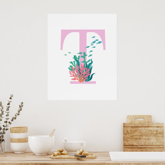 Poster T Monogramme Monogramme Rose Turquoise Océan Affic (Cuisine)
