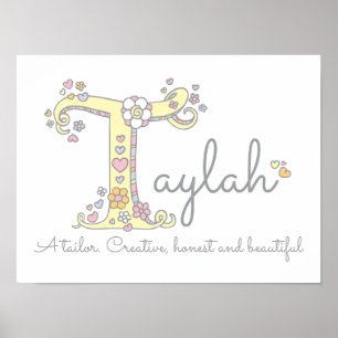 Poster T pour Taylah monogramme lettre nom de l'art signi