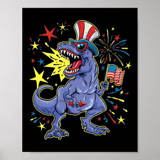 Poster T-rex 4 juillet fêter l'indépendance (Devant)