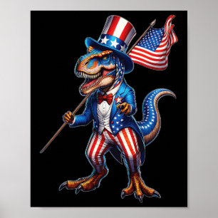 Poster T-rex 4 Juillet Usa Drapeau Américain Patriotique