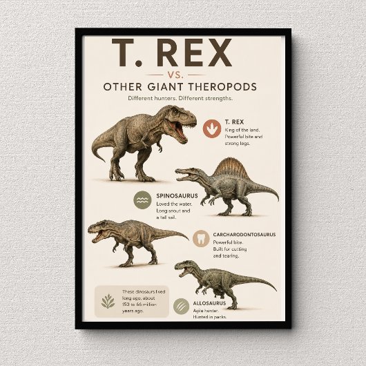 Poster T. Rex contre d'autres grands théropodes Éducatif