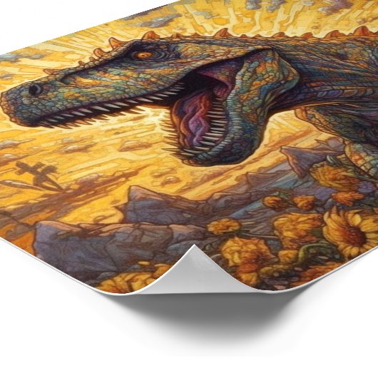 Poster T-rex dans un champ de tournesol (Coin)