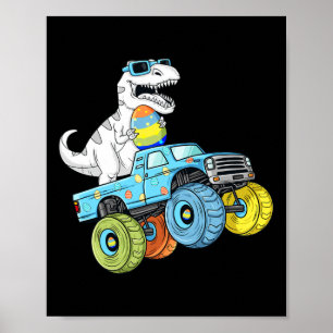 Poster T Rex Dino de Pâques à cheval sur un camion monstr