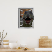 Poster T-Rex Dinosaur 3D Image Effet Faux Fenêtre (Cuisine)