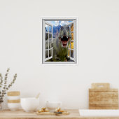 Poster T-Rex Dinosaur Fausse Fenêtre d'image (Cuisine)