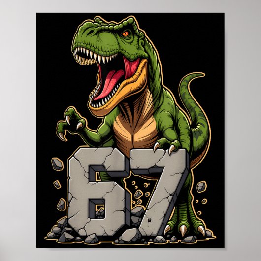 Poster T-rex Dinosaur Funny Six Seven Meme Cool Tyrannosa (Devant)