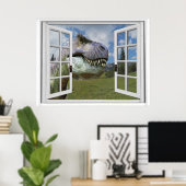 Poster T-Rex Dinosaur Image Vue Fausse Fenêtre (Bureau à domicile)