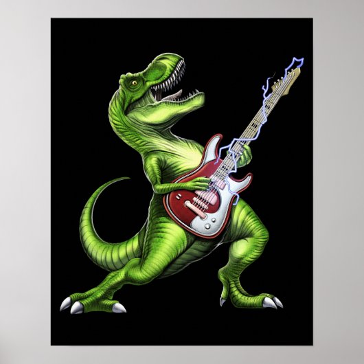 Poster T-Rex Dinosaur Jouer de la guitare (Devant)