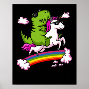 Poster T-Rex Dinosaur Riding Magique Unicorne Arc en ciel
