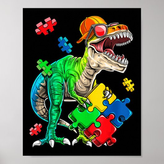 Poster T Rex Dinosaur Sensibilisation sur l'autisme Puzzl (Devant)