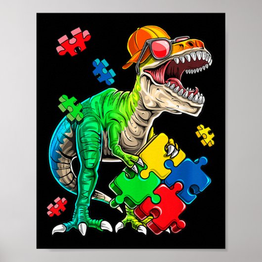 Poster T Rex Dinosaur Sensibilisation sur l'autisme Puzzl (Devant)
