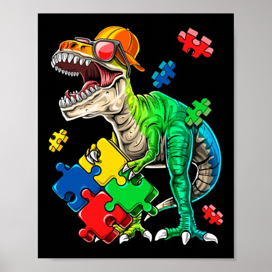 Poster T Rex Dinosaur Sensibilisation sur l'autisme Puzzl (Devant)