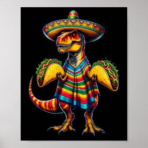 Poster T-rex Dinosaur Taco Lover Cinco De Mayo Sombrero P