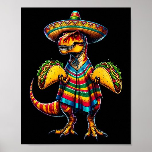 Poster T-rex Dinosaur Taco Lover Cinco De Mayo Sombrero P (Devant)