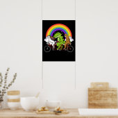 Poster T-Rex Dinosaur Unicorn Sloth Sur Vélo Rainbow (Cuisine)