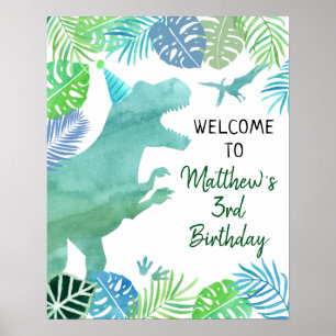 Poster T-Rex Dinosaur Végétale Anniversaire Bienvenue
