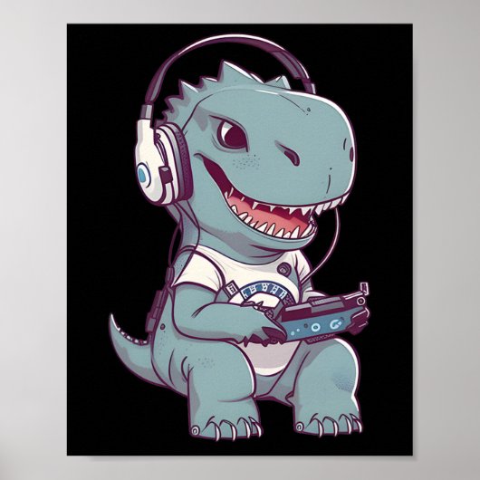 Poster T. Rex-dinosaure Jouant à un Jeu Vidéo de Jeux vid (Devant)