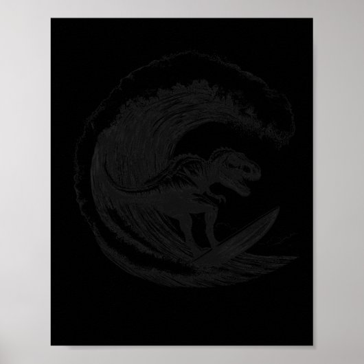 Poster T-rex Dinosaure Surfant Surf Planche de Surf Surfe (Devant)