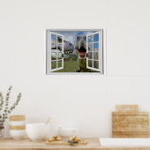 Poster T-Rex Dinosaures Vue Fenêtre Faux (Cuisine)