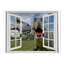 T-Rex Dinosaures Vue Fenêtre Faux