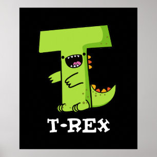Poster T-Rex Funny Alphabet Dinosaure Pun Dark BG