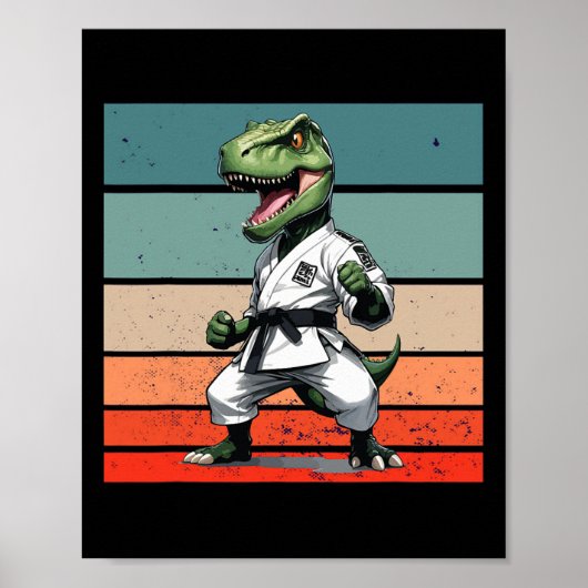 Poster T.rex Karate Gi Ceintures Noires Posture Puissante (Devant)