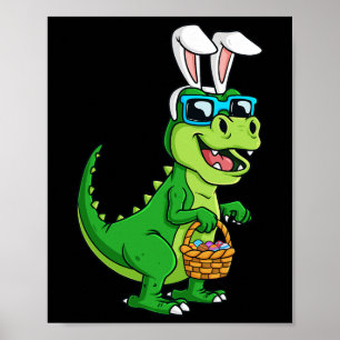 Poster T Rex Lapin De Pâques Avec Panier Oeufs Dinosaure