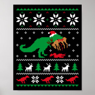 Poster T Rex mangeant le renne drôle Noël dinosaure laid