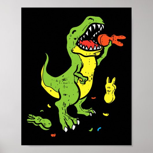 Poster T-Rex mangeant un lapin drôle de Pâques amateur de (Devant)