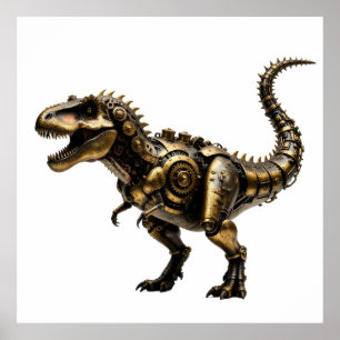 Poster T-Rex Mech Steampunk – Bête Dino en laiton