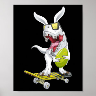 Poster T Rex Pâques Dinosaure Lapin Tenant Un Œuf Et Ska