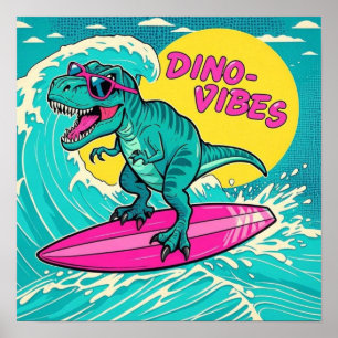 Poster T-Rex portant des lunettes de soleil et chevauchan