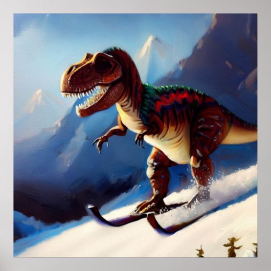 Poster T Rex Skiing (Devant)