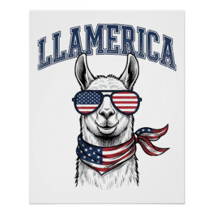 Poster T-Shir gravure vintage lama patriotique Llamerica