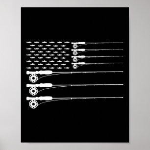 Poster T-shirt American Flag Fly Fishing Rod Trout Patrio