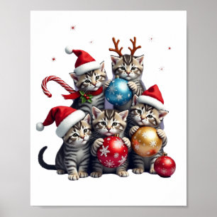 Poster T-shirt avec chats de Noël mignons dans des orneme
