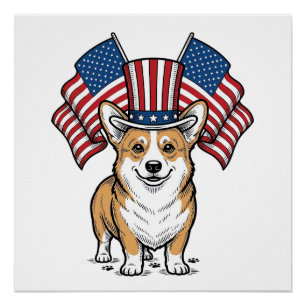 Poster T-shirt avec gravure vintage de chien Corgi patrio