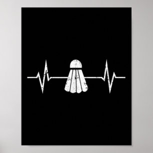 Poster T Shirt Badminton Rythme Cardiaque Cadeau Grunge J
