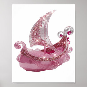 Poster T-shirt bateau à voile en cristal SWAROVSKI argent