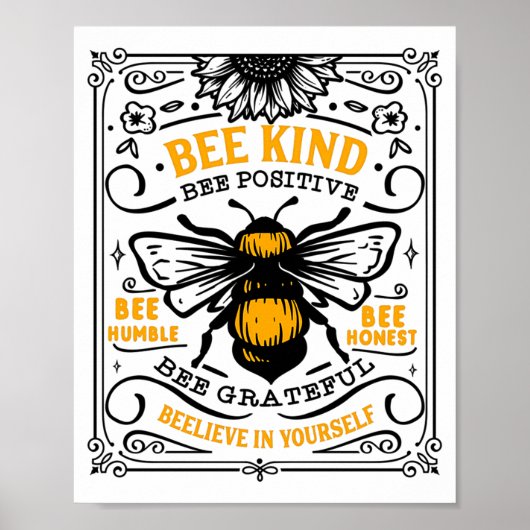 Poster T Shirt Bee Kind Bee Positive (Devant)