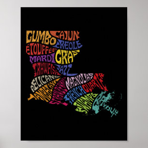 Poster T-shirt carte de l'État de Louisiane Mardi Gras Cr