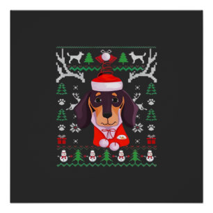 Poster T-shirt classique de Noël laid avec chien teckel