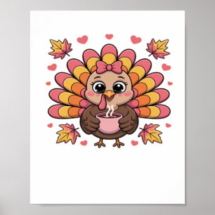 Poster t-shirt classique rose kawaii thanksgiving dinde