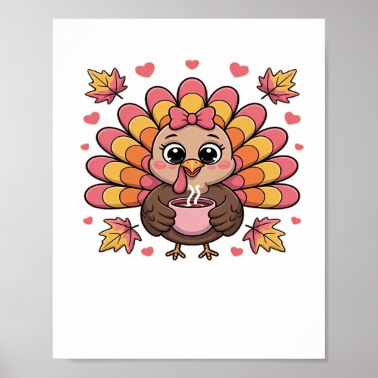 Poster t-shirt classique rose kawaii thanksgiving dinde (Devant)